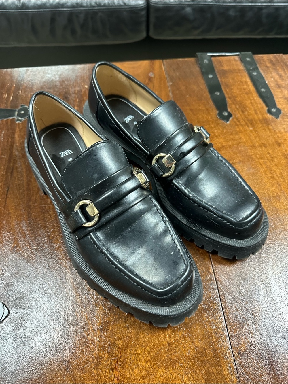Zara Lug Sole Leather Loafers